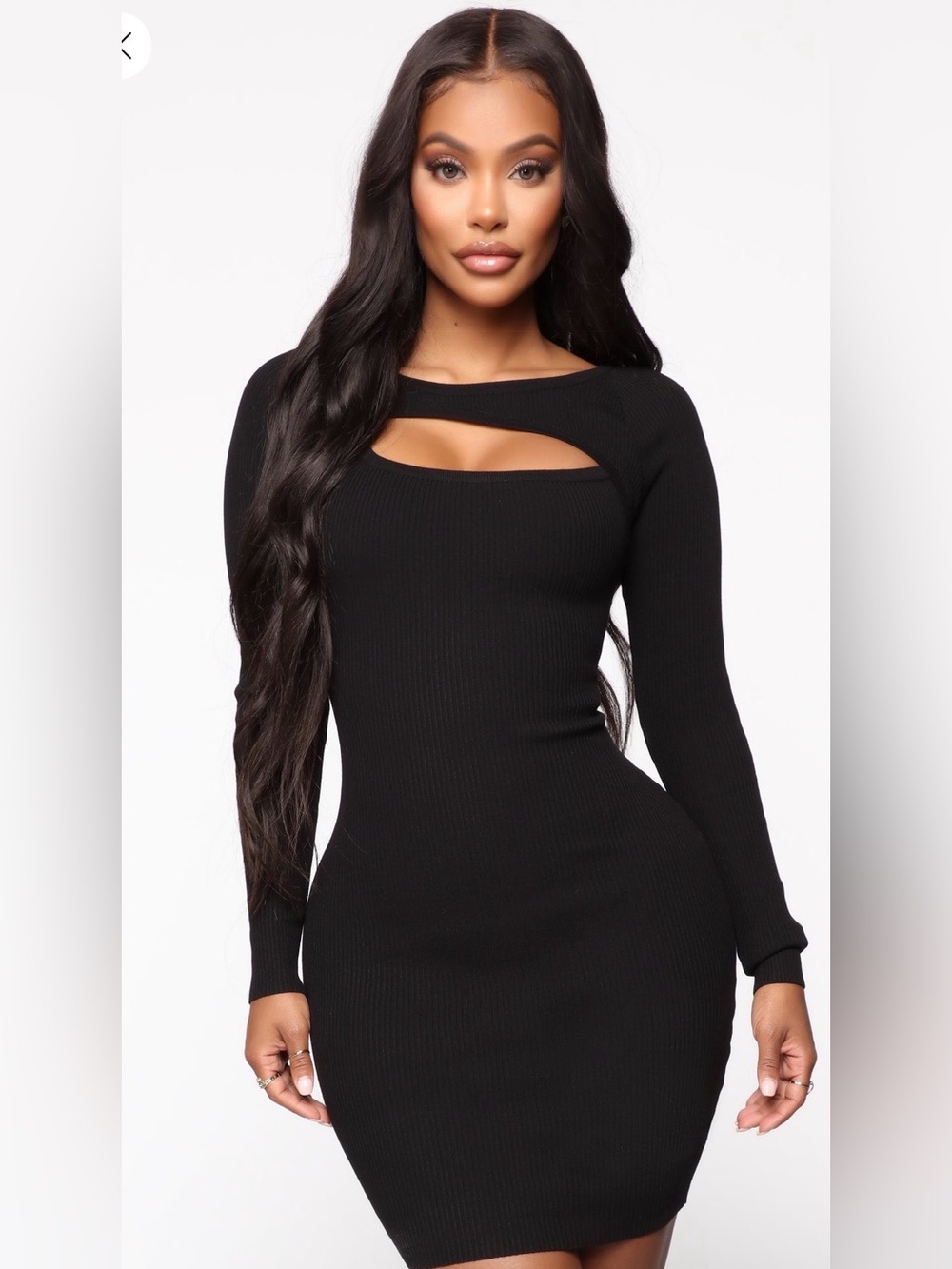 Fashion Nova Black Long-Sleeve Cutout Bodycon Dress
